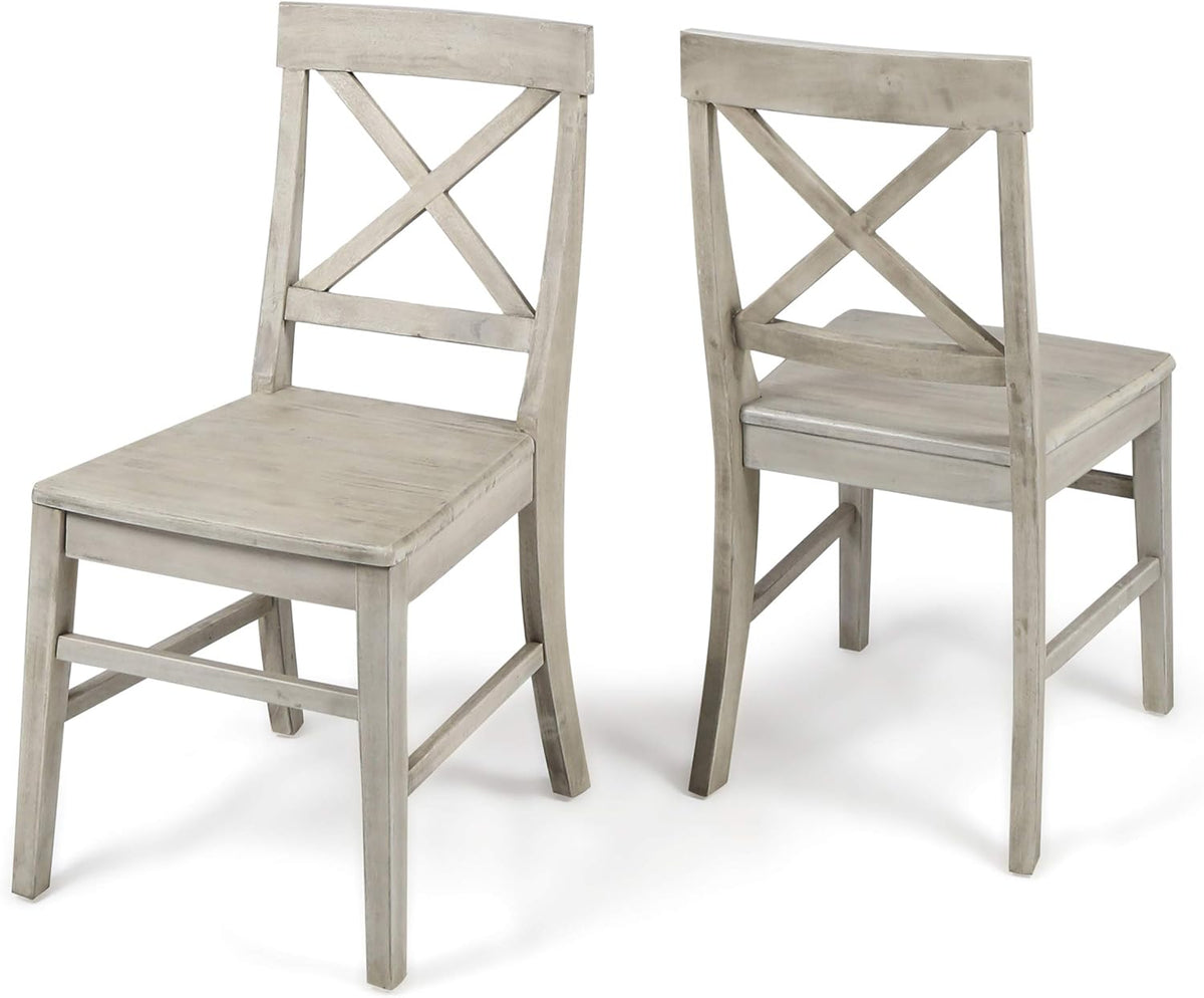 Light Grey Finish Acacia Wood Dining Chairs V9962