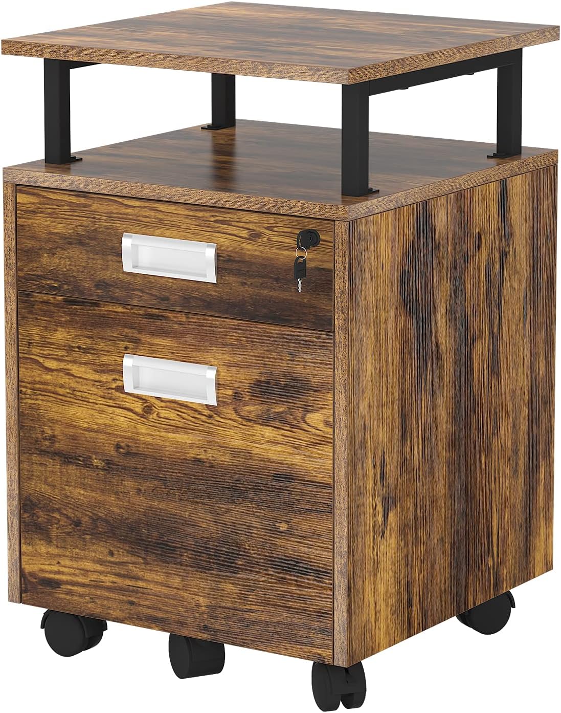 2 Drawer Wood Mobile File Cabinet with Shelf A6793