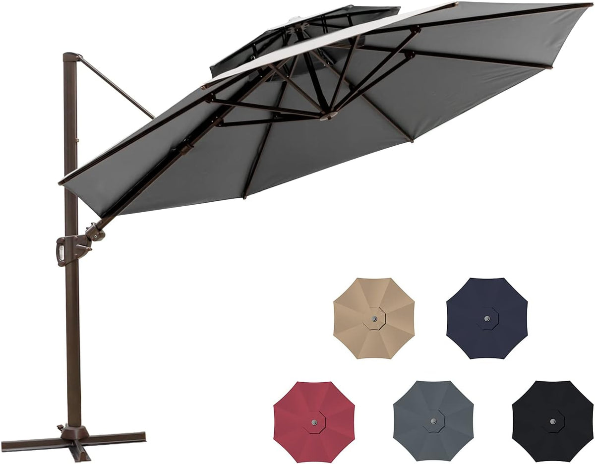 11.5ft Double Top Round Cantilever Umbrella with Cross Base U8757