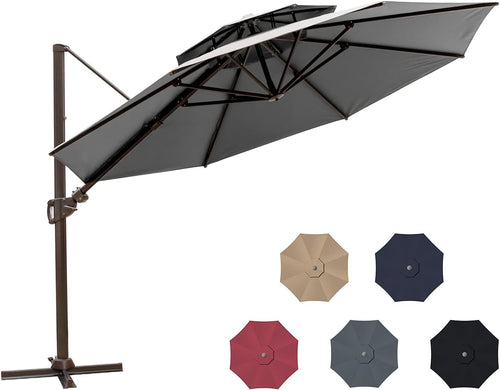 11.5ft Double Top Round Cantilever Umbrella with Cross Base U8757
