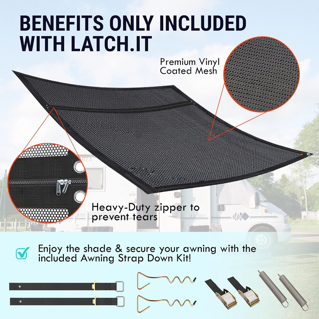 RV Awning Shade Screen 8x17.3' Mesh with Zipper E880678