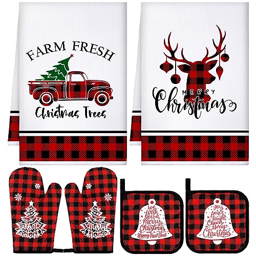 6 Pcs Christmas Kitchen Towels Oven Mitts and Pot Holders Set K401