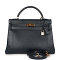 Vintage 32 Bleu Marine Leather Handbag Z264