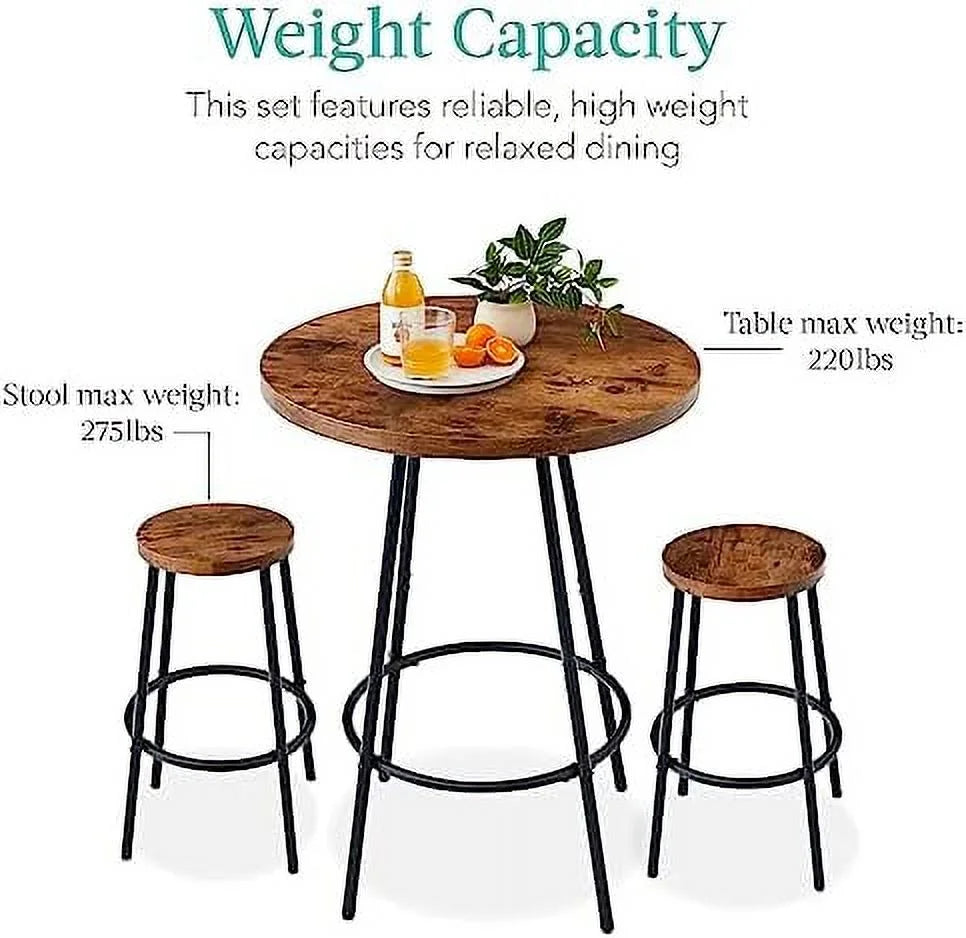 3 Piece Round Counter Height Pub Table and Stools Dining Set Black L440156