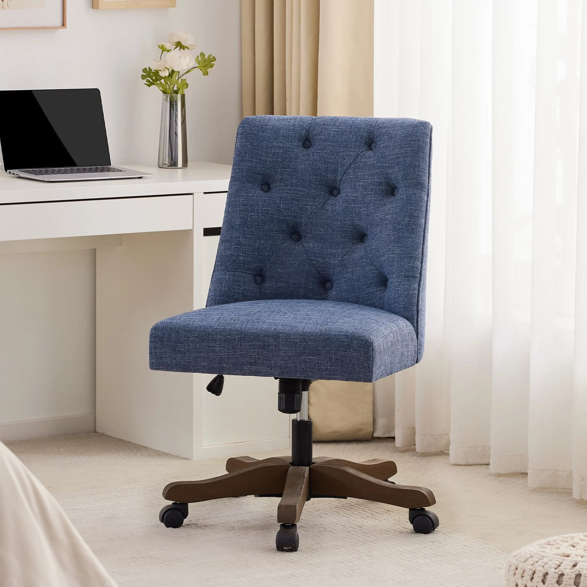 Blue Armless Swivel Fabric Padded Desk Chair F8100