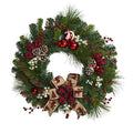 24in. Artificial Christmas Pine Wreath with Pine Cones and Ornaments M400427