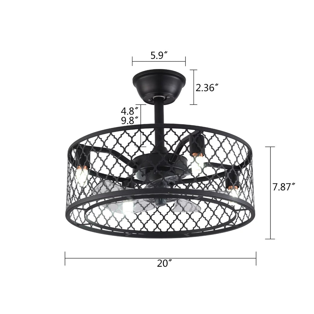 20 inch 5-Blades Caged Ceiling Fan with Light and Remote Matte Black S62669
