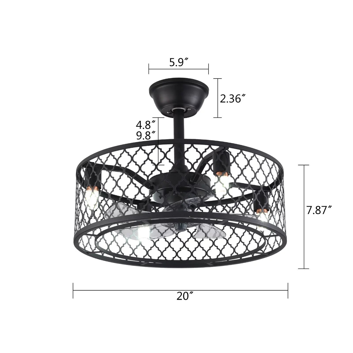 20 inch 5-Blades Caged Ceiling Fan with Light and Remote Matte Black S62669