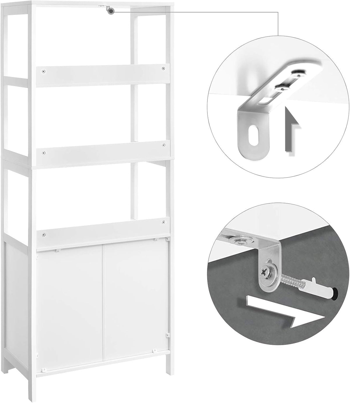 White Free Standing Storage Cabinet with 3 Shelves D5809