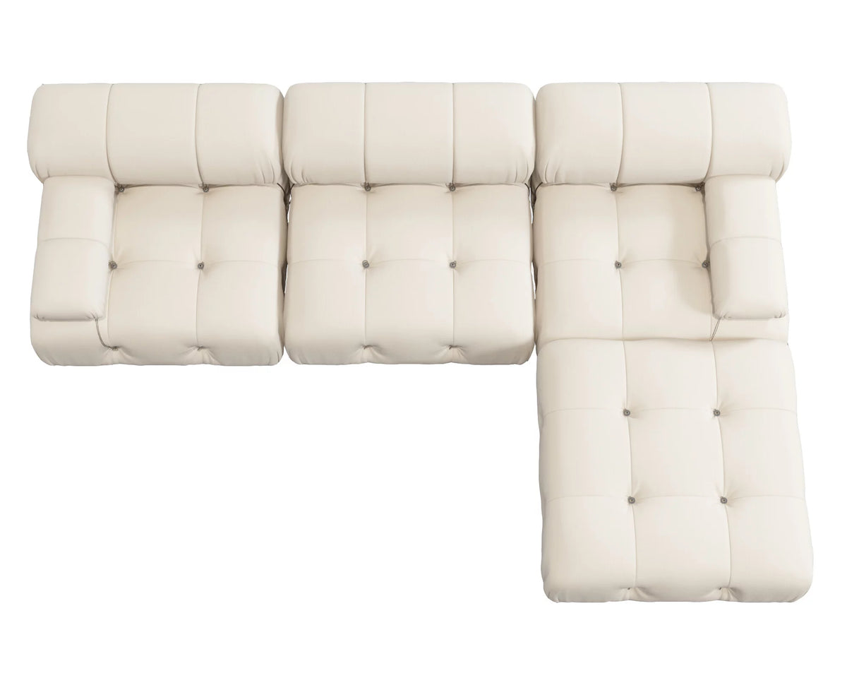 L-Shaped Velvet 3-Seat Sofa with Ottoman Y598024