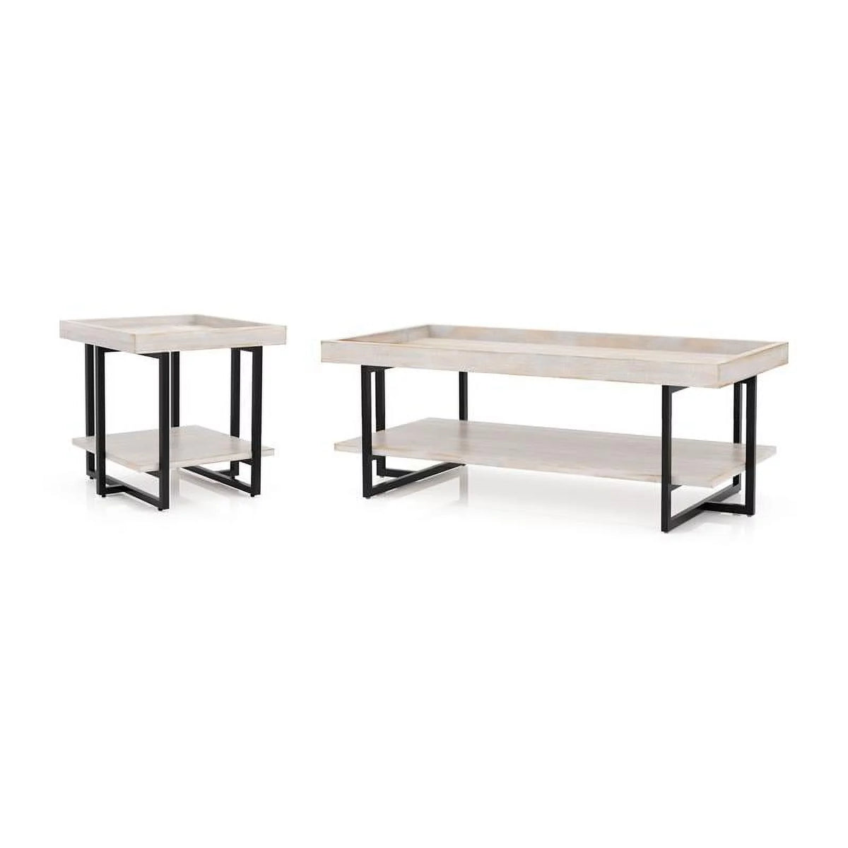 Wood 2-Piece Coffee Table Set in Antique White D95345