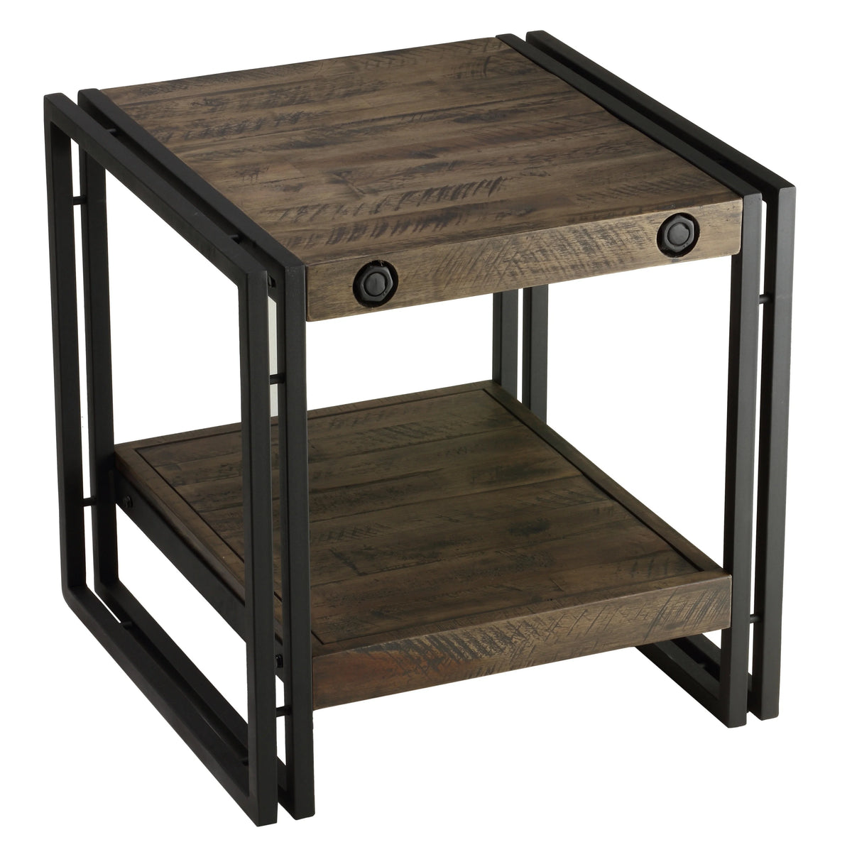 Solid Wood End Table with Black Metal Frame O374