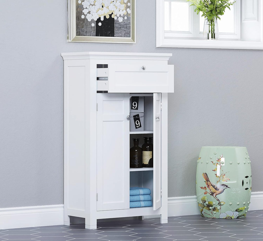 Freestanding Bathroom Cabinet with Doors and Adjustable Shelf, White R829