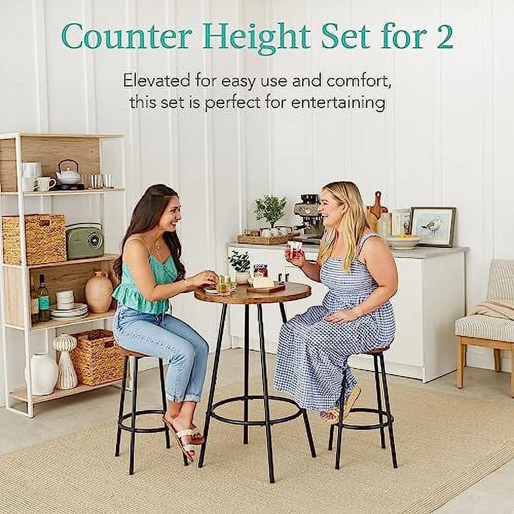 3 Piece Round Counter Height Pub Table and Stools Dining Set Black L440156