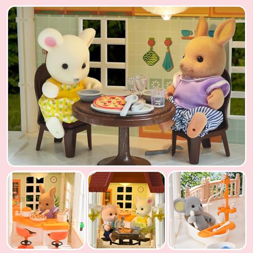 Dollhouse with 4 Doll Toy Figures, Pool Slide, Elevator, Furniture and Lights I768576