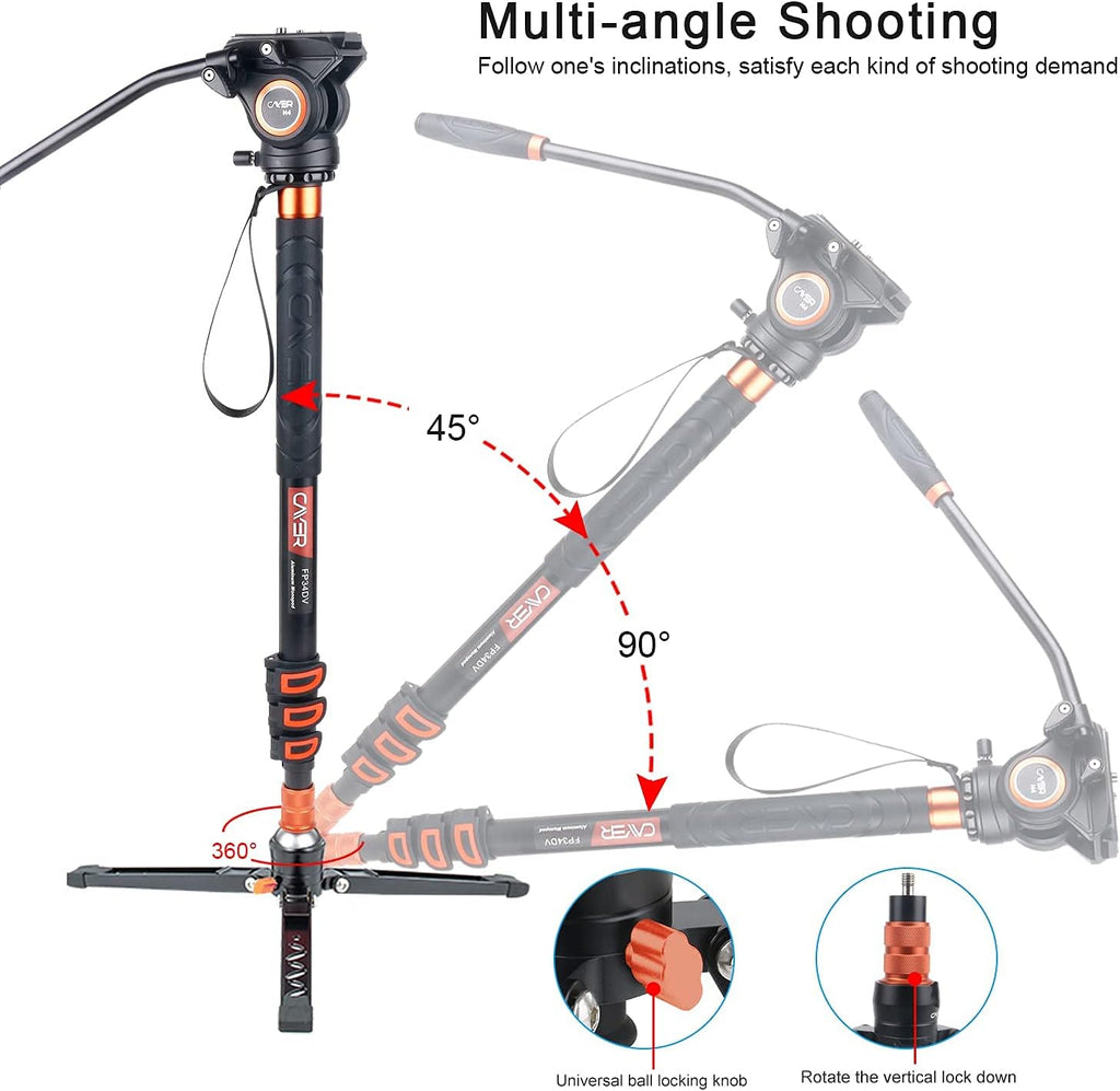 Lightweight Aluminum 71 inch Camera Monopod with Pan Tilt Fluid Head and Tripod Base C238236
