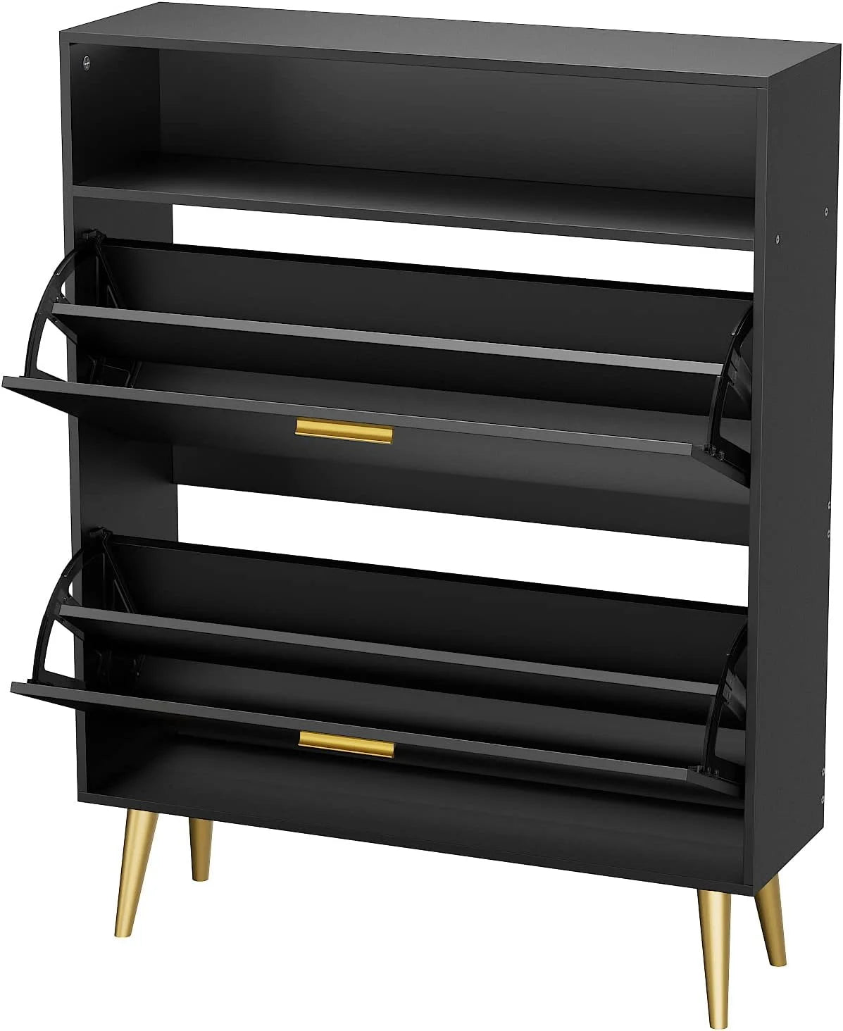Black Narrow Shoe Cabinet with 2 Flip Drawers O56551