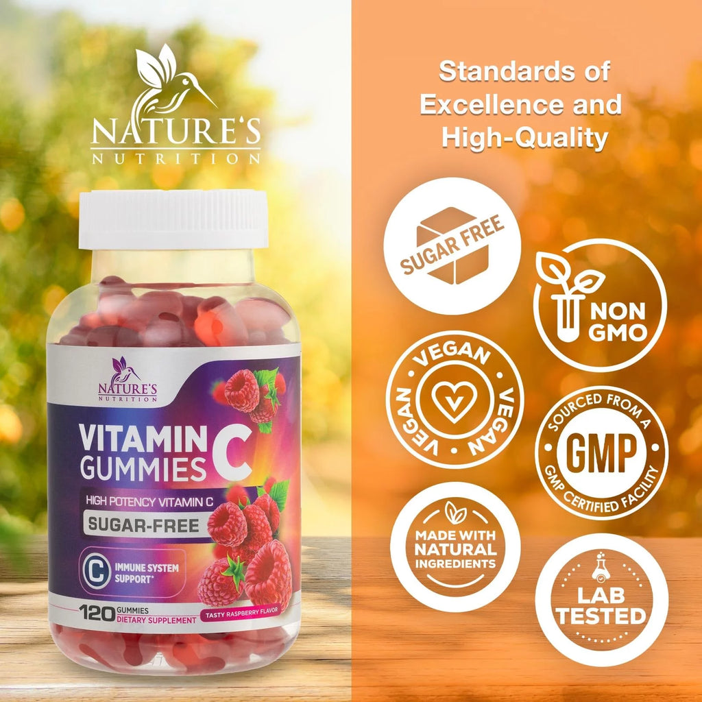 Sugar Free Vitamin C Gummies - Vegan, Non-GMO, Dairy & Gluten Free - Raspberry Flavor - 120 Count R16543