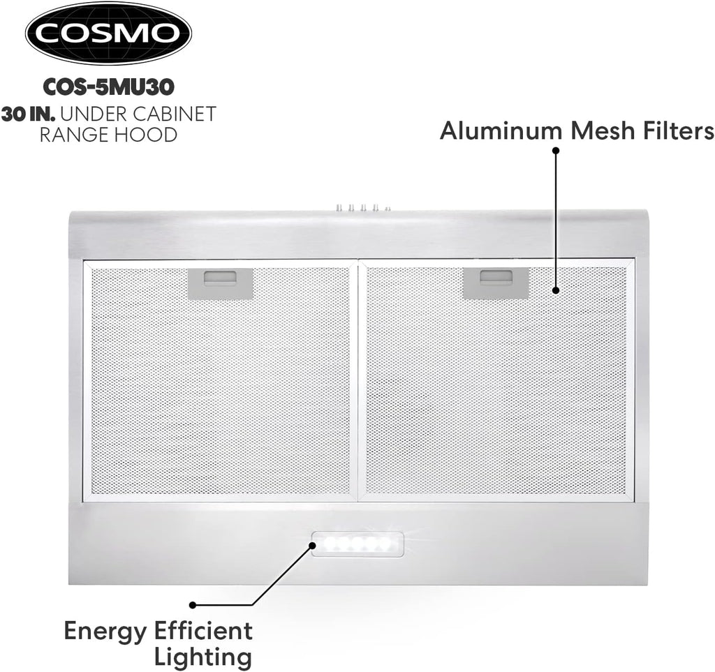 30 in. Under Cabinet Range Hood with 3 Speed Exhaust Fan and LED Lights in Stainless Steel S69687