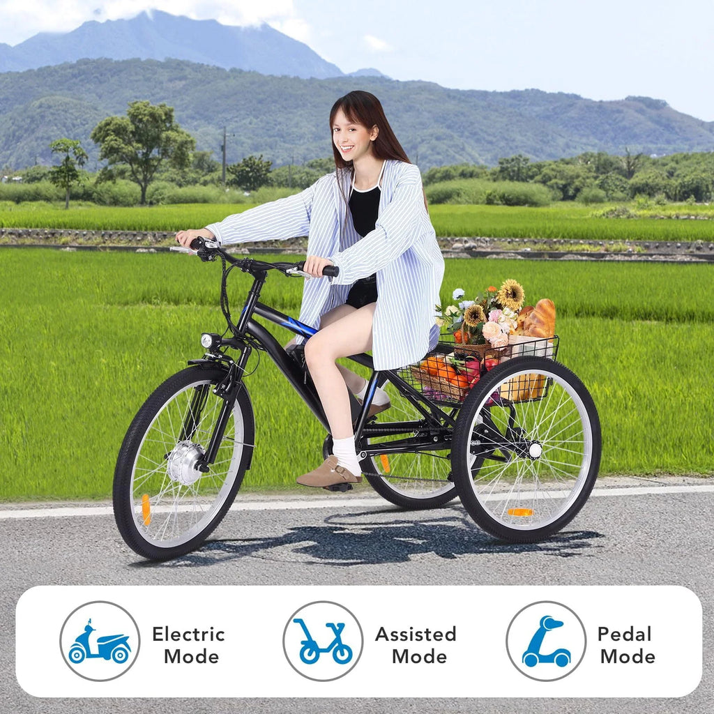 Electric Tricycle 24 7 Speeds 3 Wheels Blue E518
