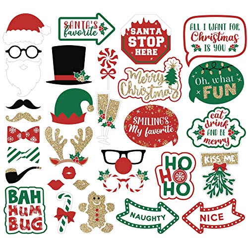 Christmas Photo Booth Props Set of 32 Red Green Gold Selfie Signs J44299
