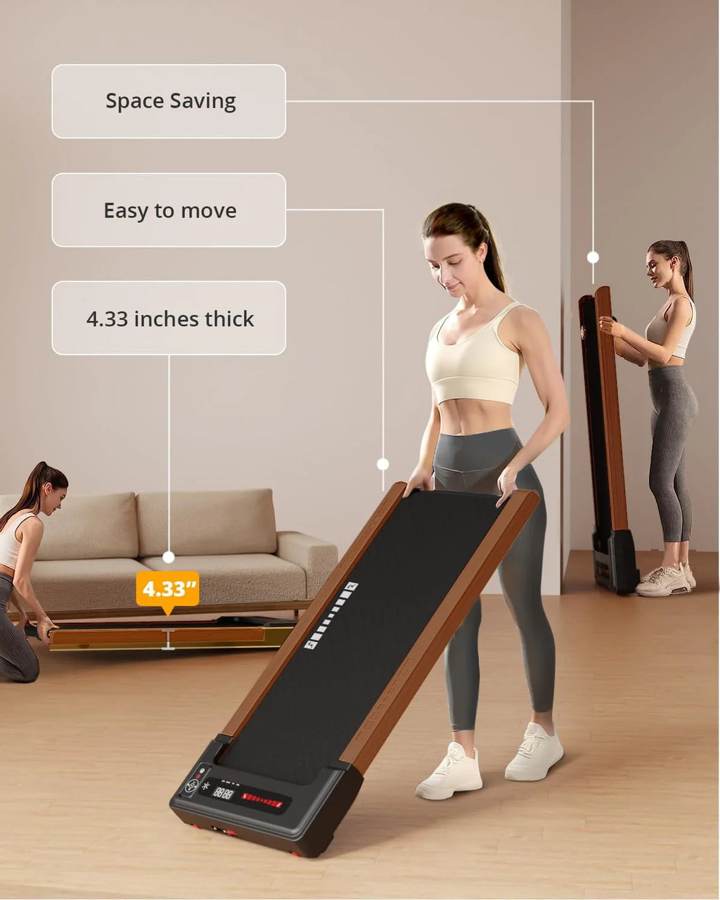 Wood Under Desk Treadmill with Remote Control, 265lbs Capacity F45005