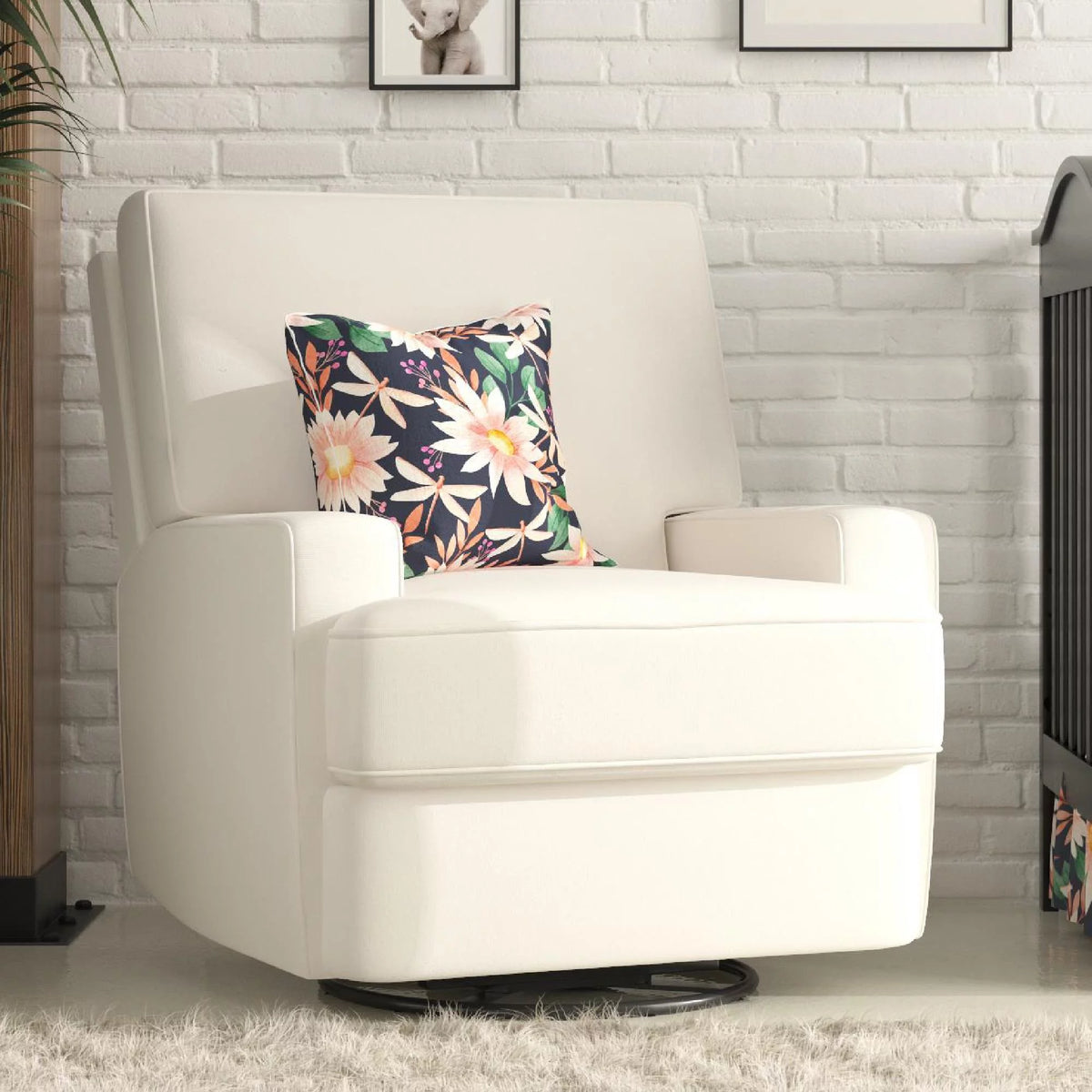 White Linen Swivel Glider Recliner Chair Y861163