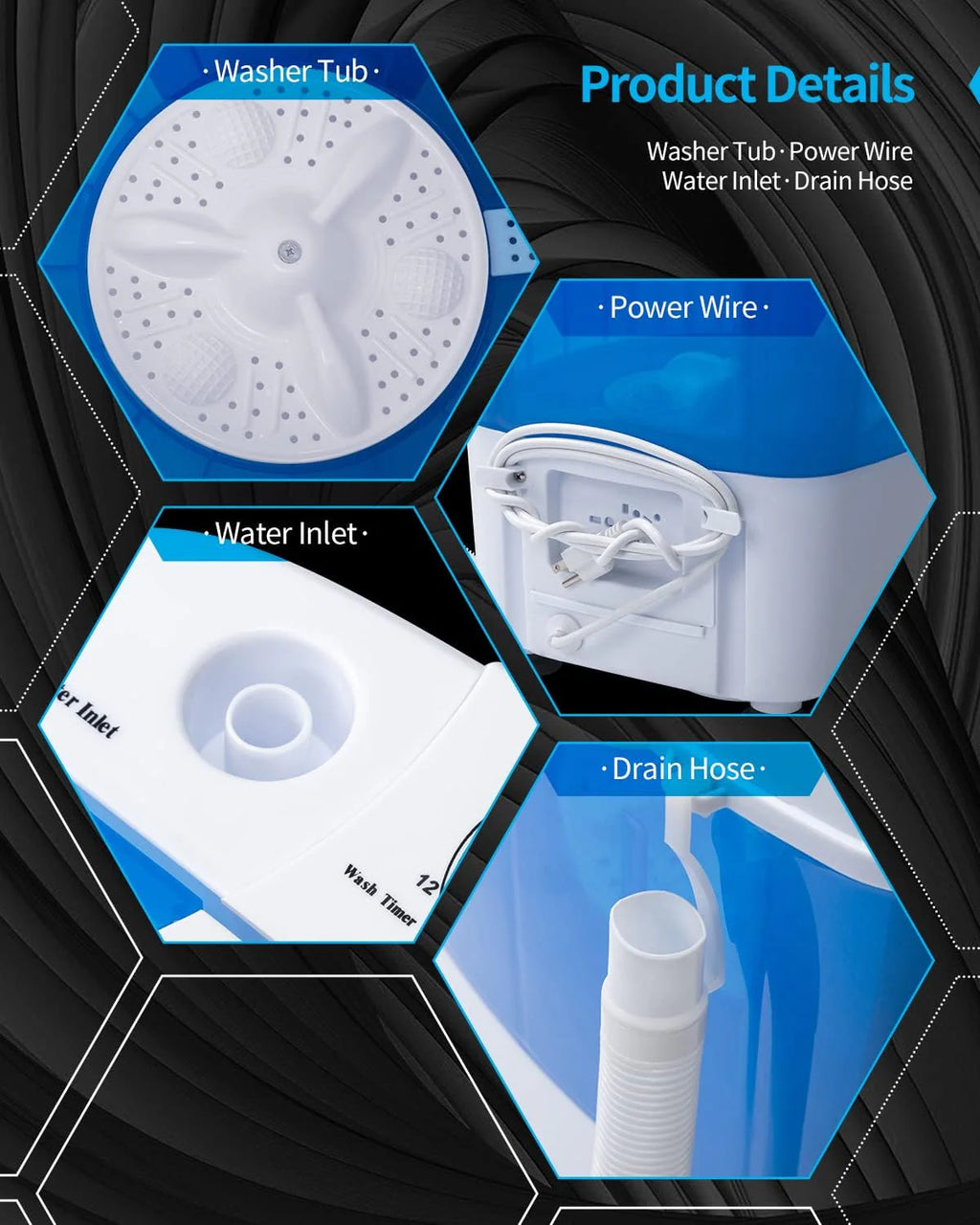 7.7lbs Mini Portable Washing Machine with Spiner Basket, Timer Control and Drain Hose, White E574