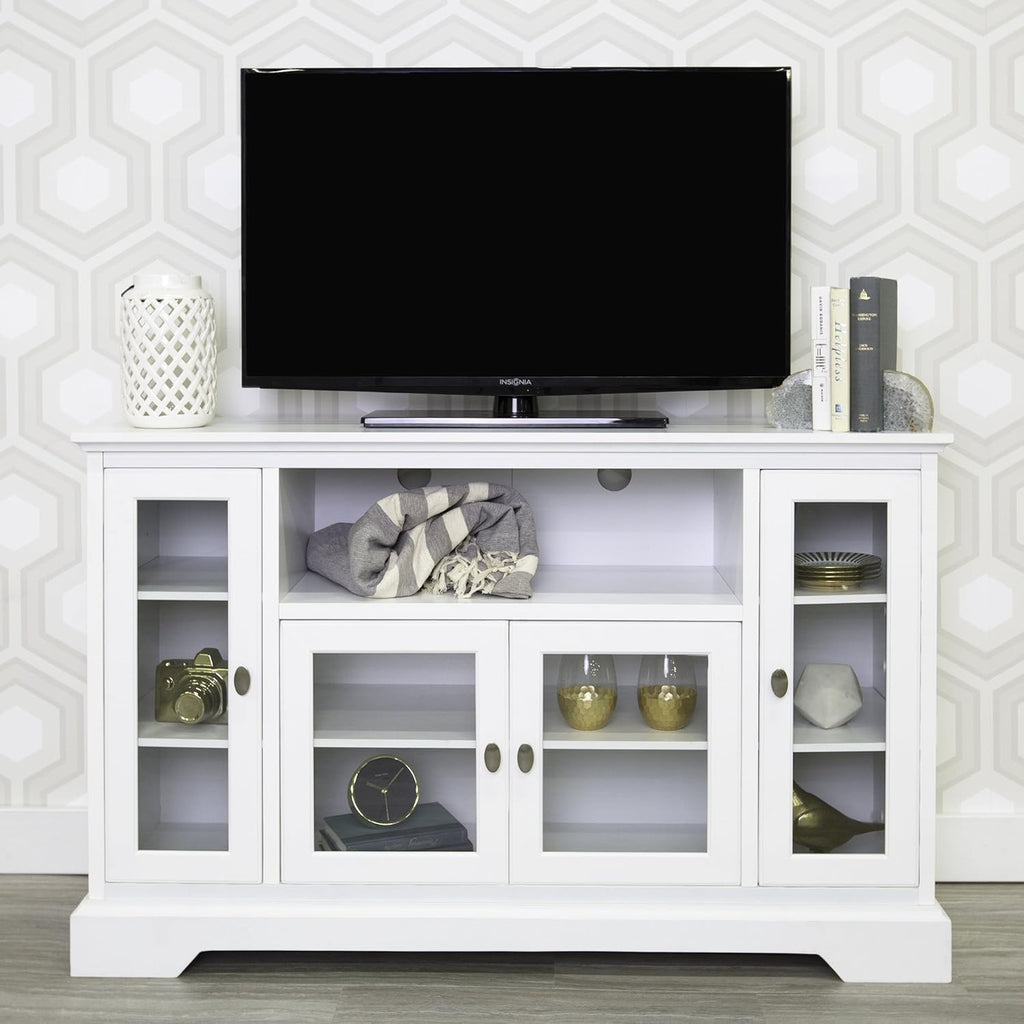 White Wood Universal TV Stand with Storage Cabinets Y686