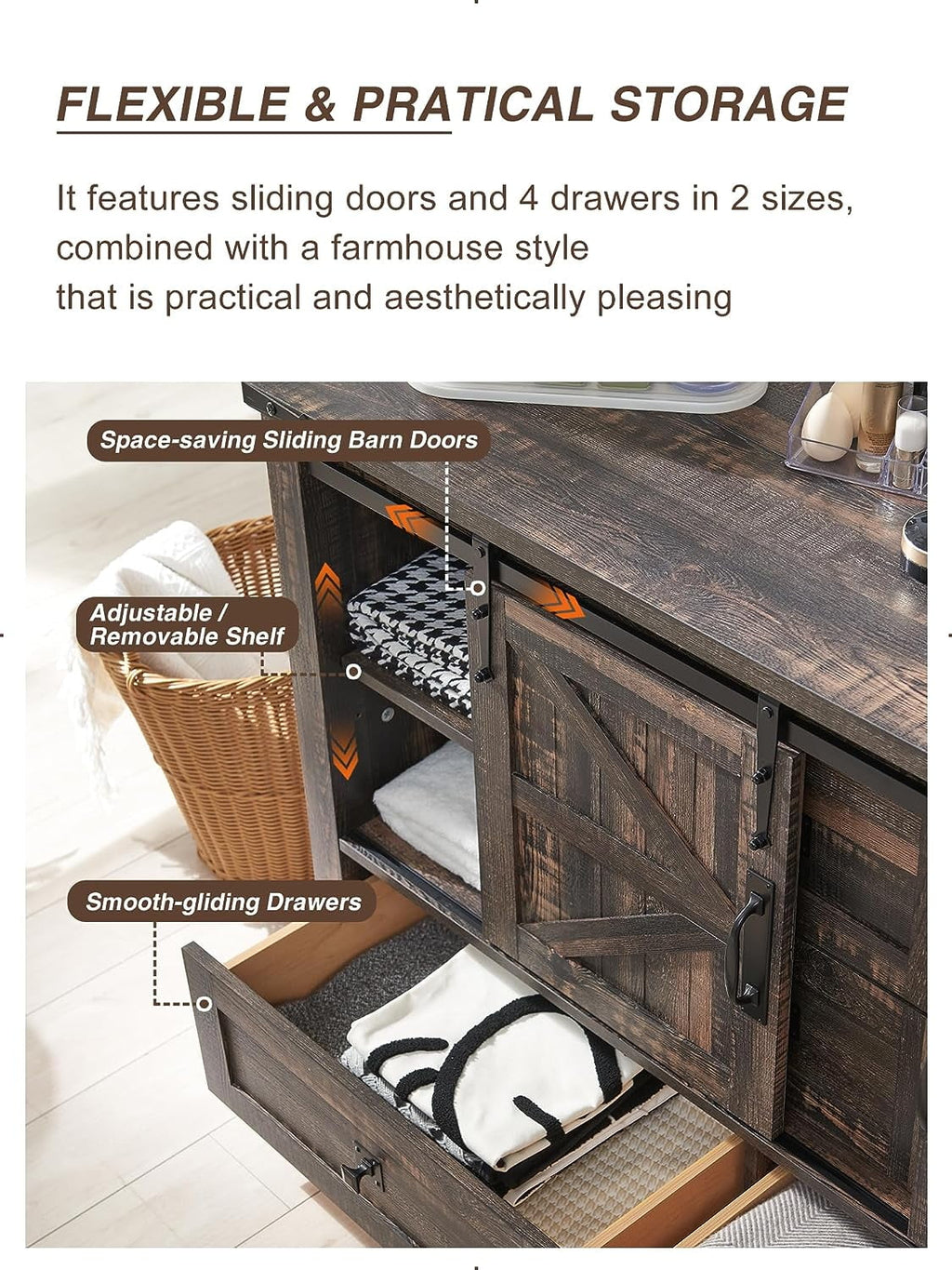 White 4 Drawer Dresser with Barn Door I552392
