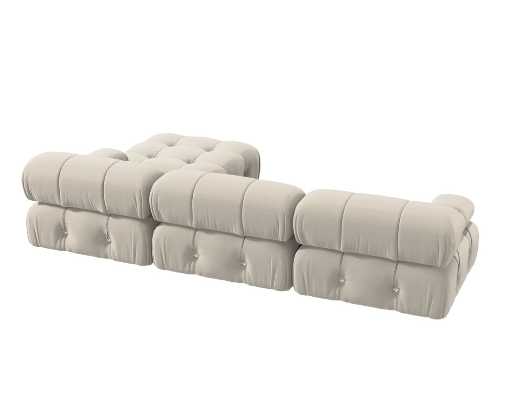 L-Shaped Velvet 3-Seat Sofa with Ottoman Y598024