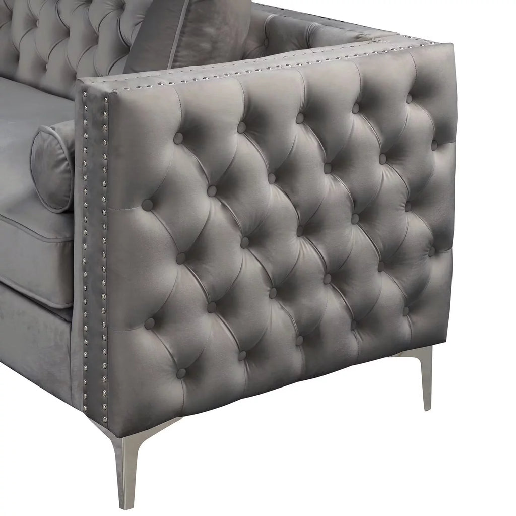 L-Shape Sectional Sofa Velvet Corner Couch Sleeper with Pillows Gray U62625