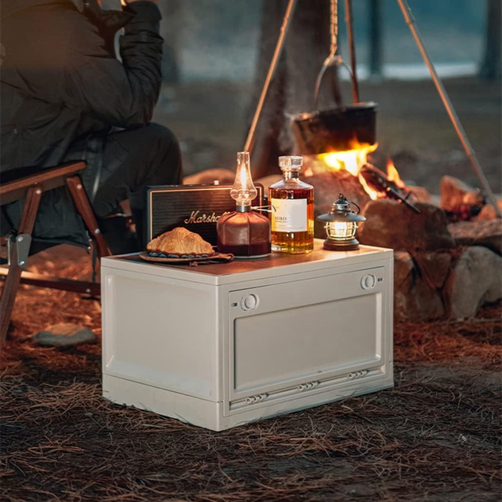 45L Foldable Storage Bin with Wooden Lid A54141