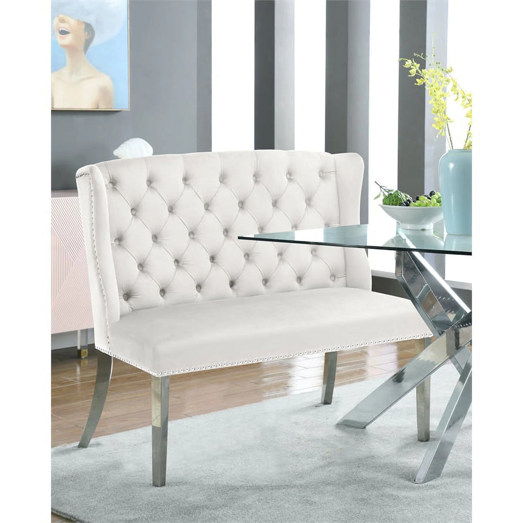 Cream Velvet Settee Bench J423
