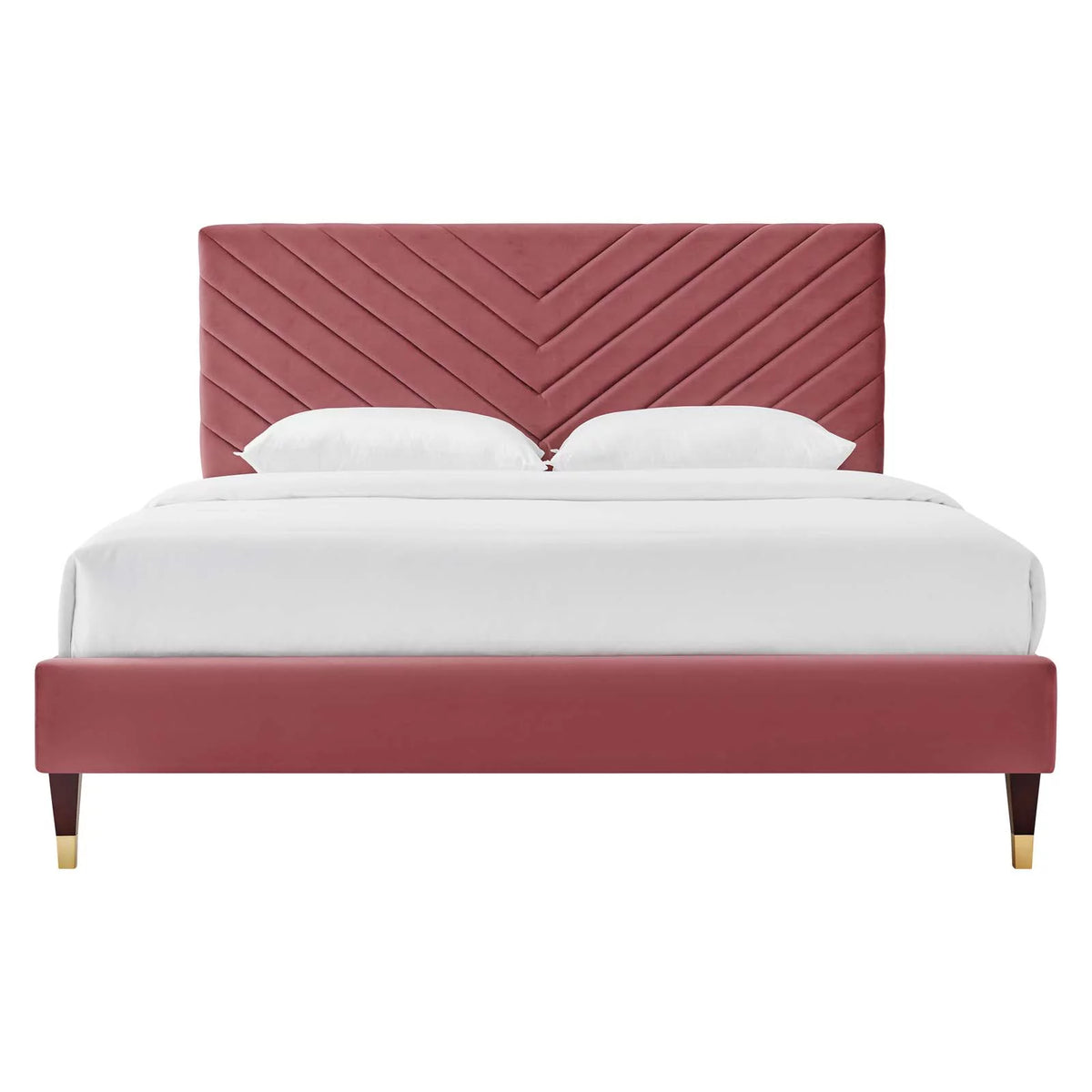 Queen Size Pink Velvet Platform Bed Frame T891822