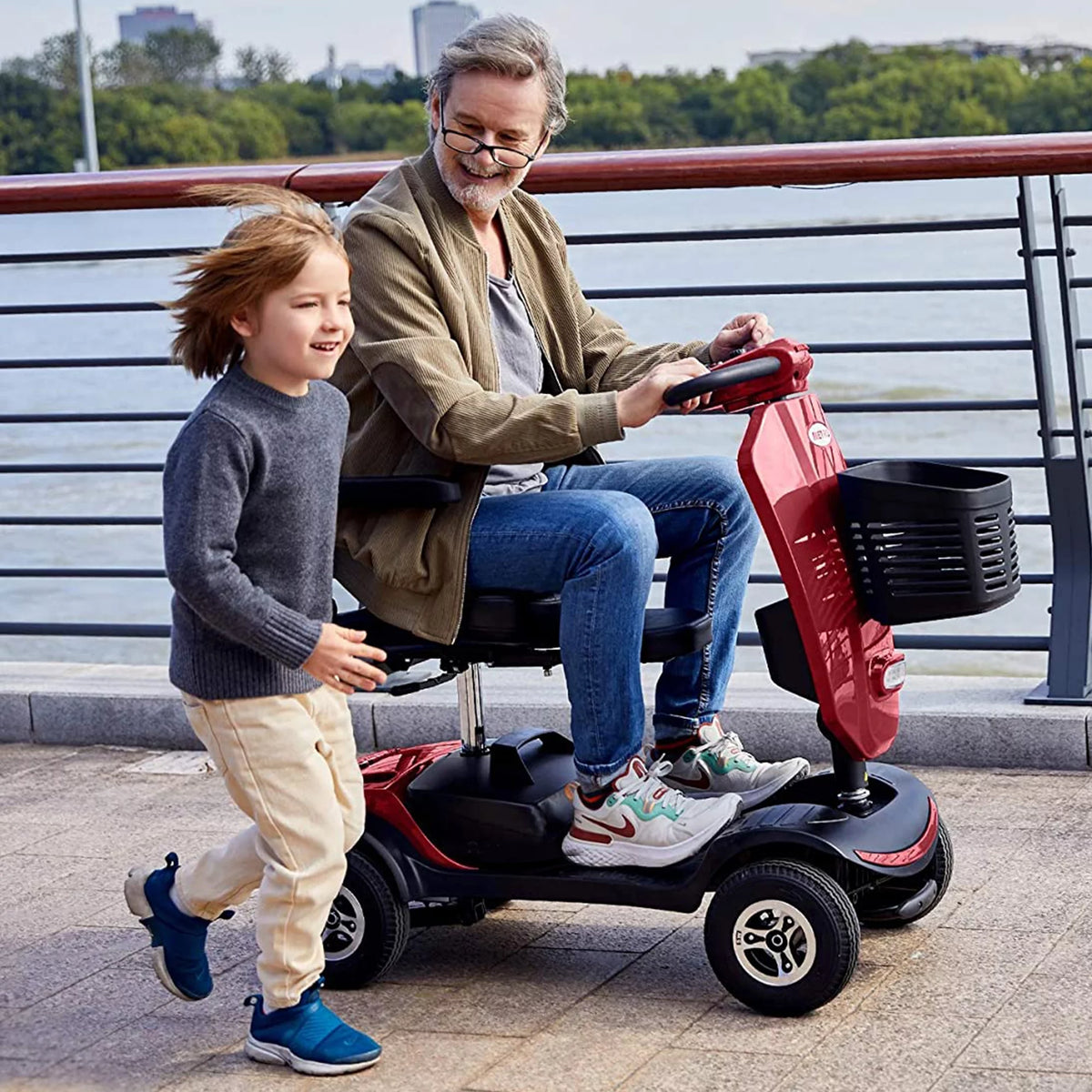 Red Mobility Scooter with Windshield B59026