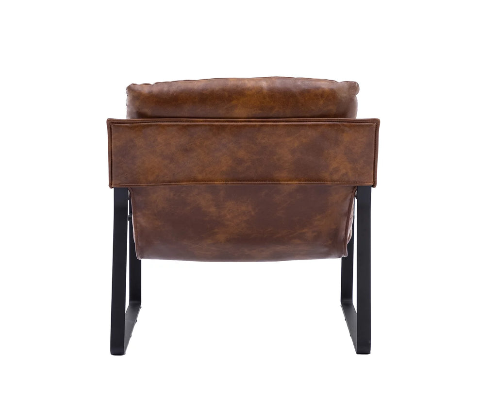 Brown Faux Leather Upholstered Accent Armchair with Metal Base C8843