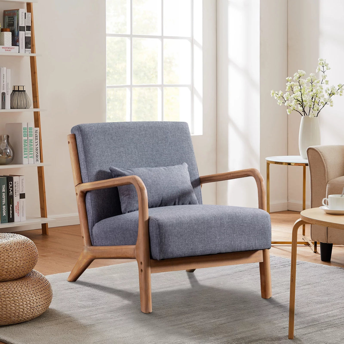 Grey Fabric Modern Solid Wood Accent Chair I802111