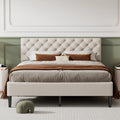 Beige Upholstered Fabric Queen Size Platform Bed Frame with Headboard B439612