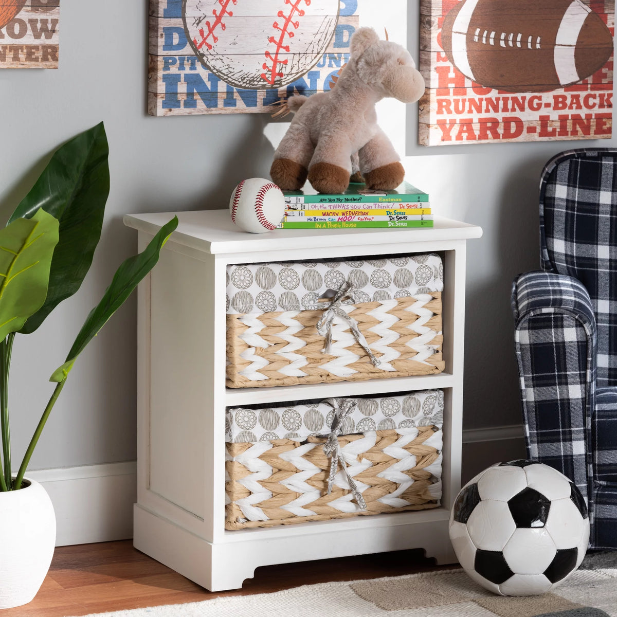 White Wood 2-Basket Storage Unit Y539936