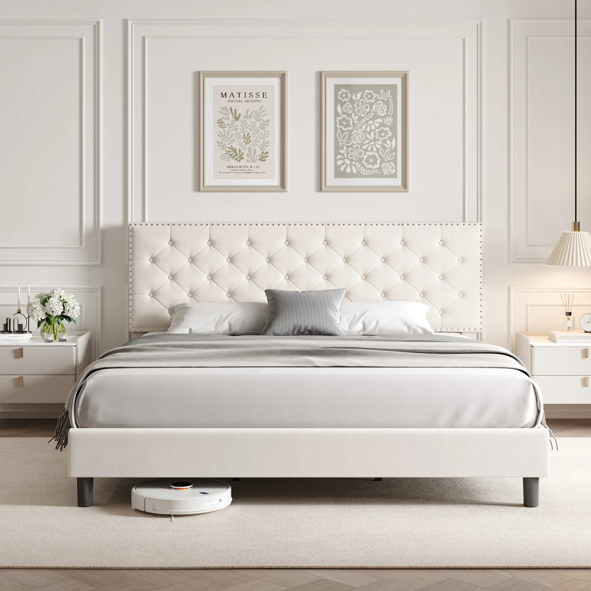 King Size Upholstered Platform Bed with Adjustable Headboard J6283