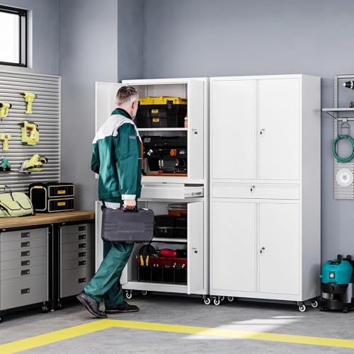 Metal Garage Storage Cabinet with Drawer, 4 Door Tool Cabinet with Lock K264