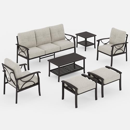5-Piece Outdoor Metal Sectional Furniture Set with Cushions and Coffee Table X48729