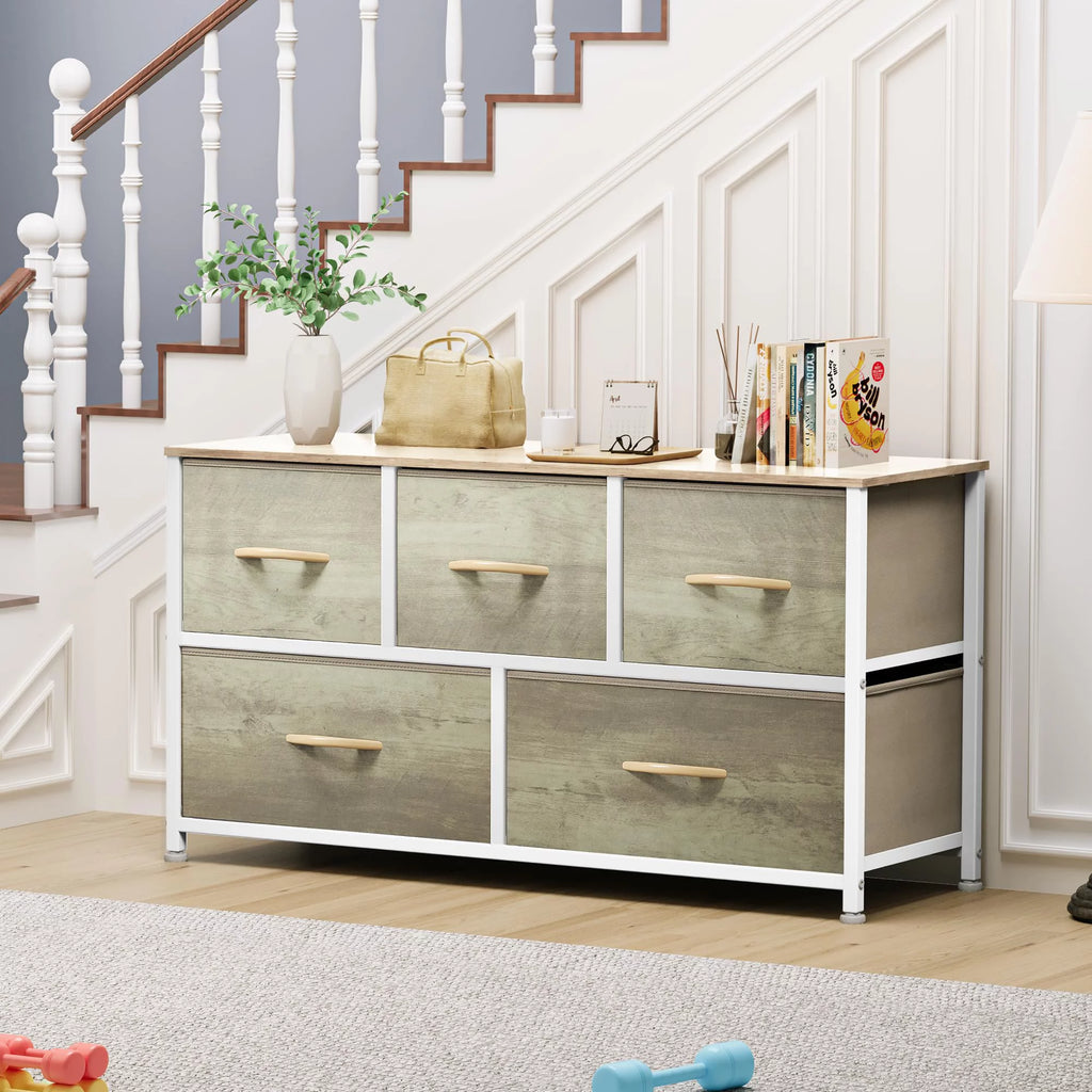 4 Drawer Fabric Storage Dresser with Wooden Top H5902