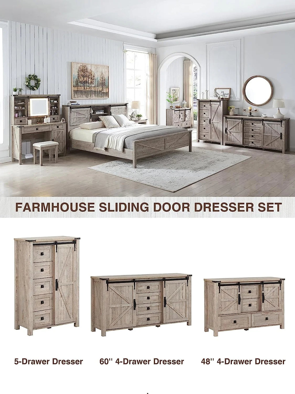 White 4 Drawer Dresser with Barn Door I552392