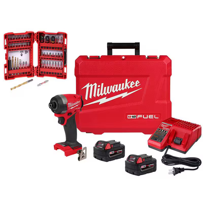 18-Volt Lithium-Ion Brushless Cordless Impact Driver Kit with 50-Piece Screw Driver Bit Set K59701