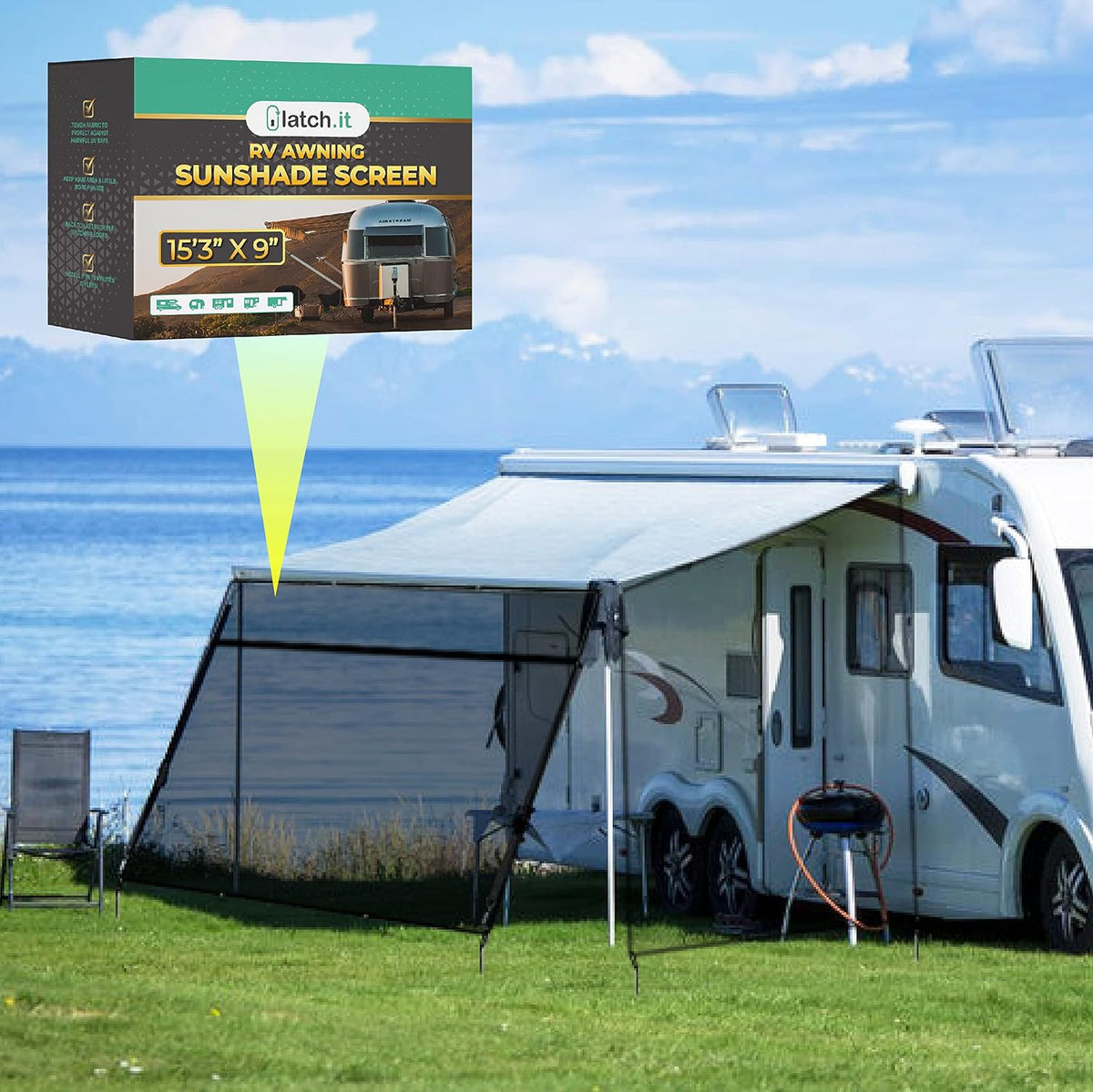 RV Awning Shade Screen 8x17.3' Mesh with Zipper E880678