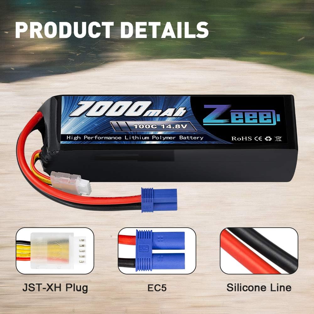 14.8V 4S 100C 7000mAh Lipo Battery with EC5 Connector 2 Pack Z565