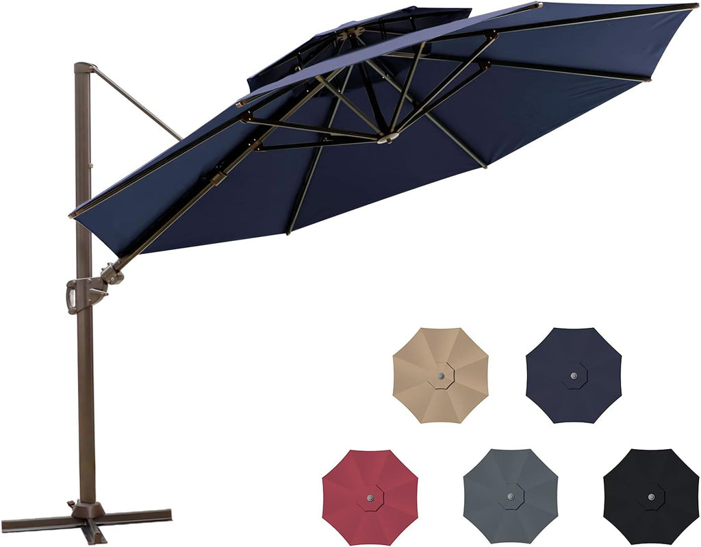 11.5ft Double Top Round Cantilever Umbrella with Cross Base U8757