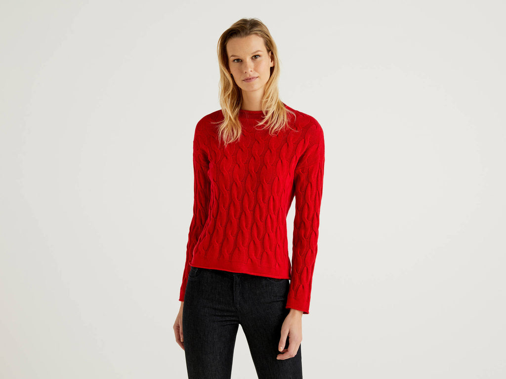 Cable Knit Sweater Size XL Red H7480